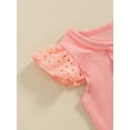 thumbnail image 6 of FEORJGP Infant Baby Girl Summer Outfits 3M 6M 12M 18M Newborn Round Neck Jumpsuit Buttons Eyelet Fly Sleeve Rompers Elastic Waist Shorts Toddler Cute Casual 2Pcs Solid Clothes Set, 6 of 8