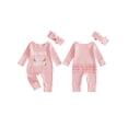 thumbnail image 2 of BemeyourBBs 2Pcs Baby My First Easter Outfit Newborn Baby Girl Easter Outfit Long Sleeve Bunny Ear Letters Carrot Print Romper and Bow Headband Set Infant Spring Clothes, 2 of 9