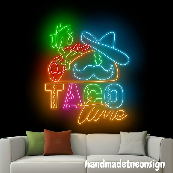 Handmadetneonsign It's Taco Time Neon Sign, Tacos Open Led Light, Mexican Food Restaurant Wall Decor 69922