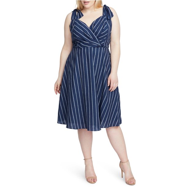 Rachel Roy Kate Stripe Midi Vestido para Mujer, Azul, 16W