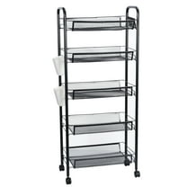 Wharick 5 Tier Fruit Vegetable Storage Basket Stackable Metal Wire Basket Cart with Rolling Wheels for Kitchen, Pantry, Garage, Bathroom