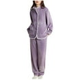 thumbnail image 3 of dazeni Flannel Button Down Pajamas for Women Set Soft Warm Fleece Pjs Outfits Fall Winter Long Sleeve Tops Trousers Sleepwear Sets with Pockets Purple Large, 3 of 6