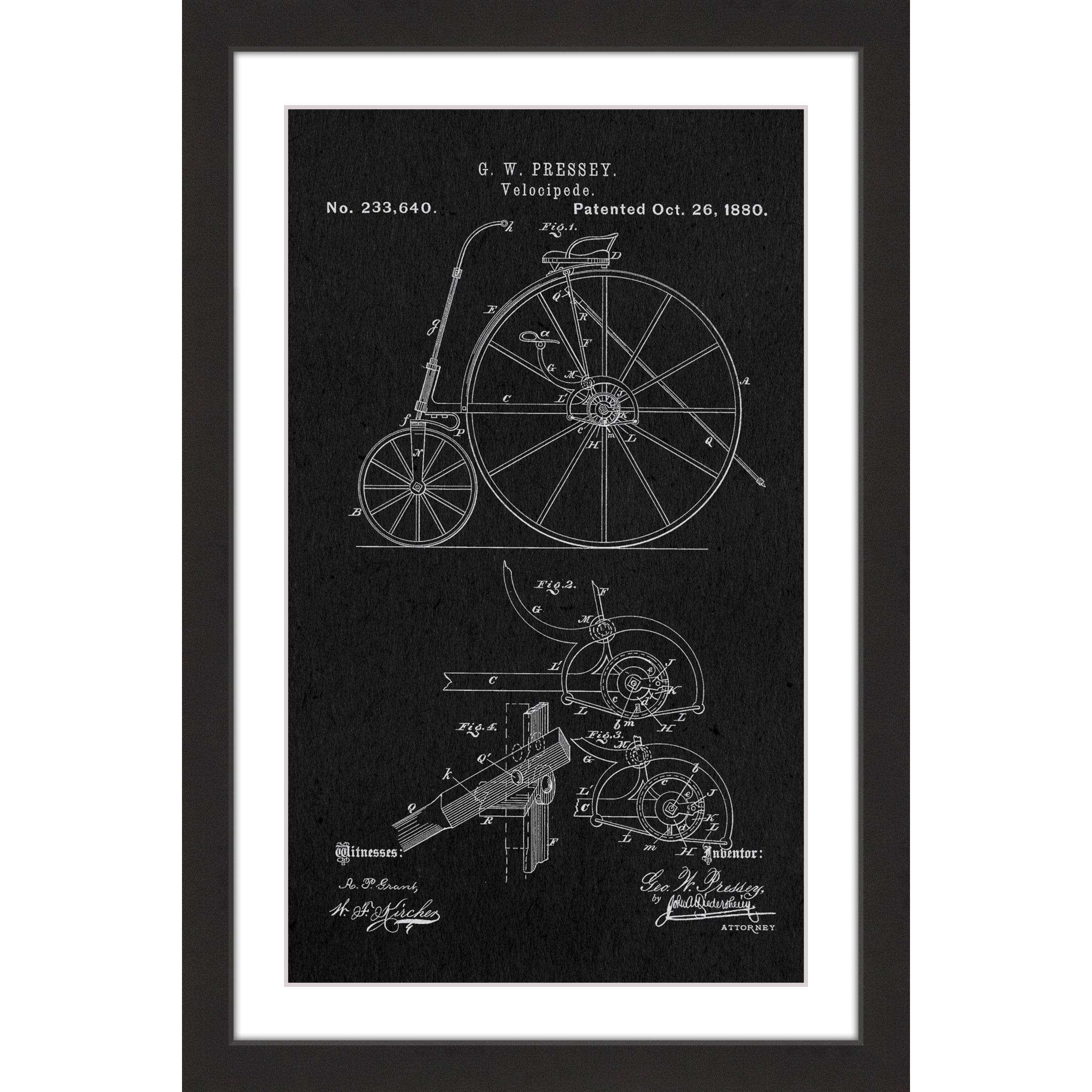 "Velocipede 1880 Black Paper" Framed Painting Art Print