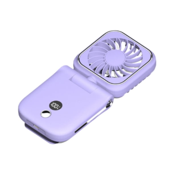 Ventilador pequeño, miniventilador portátil, recargable, compacto, plegable, con clip para la cintura, para maquillaje, dormitorio, hogar, oficina, Púrpura