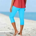 thumbnail image 4 of Minjewel Capri Pants for Women - Casual Stretch High Waist Abdominal Yoga Pants Soft Compression - Workout Base 7/8 Length Bottoms,Sky Blue 3XL, 4 of 5