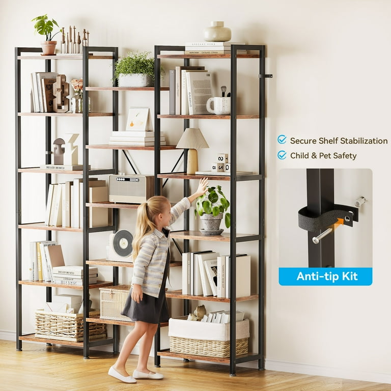 Casacomoda Triple Wide 6-Tier Bookshelf, Rustic Brown photo 5