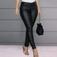 thumbnail image 4 of Women Pants Black Leather Pants Women Stretch Waisted Buttoned Size Casual Trousers High Coated Women Large Pants Pants Leather Look Pants, 4 of 9