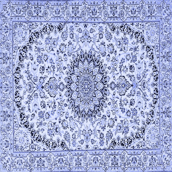 Ahgly Company Machine Washable Indoor Square Medallion Blue Traditional Area Rugs, 6' Square