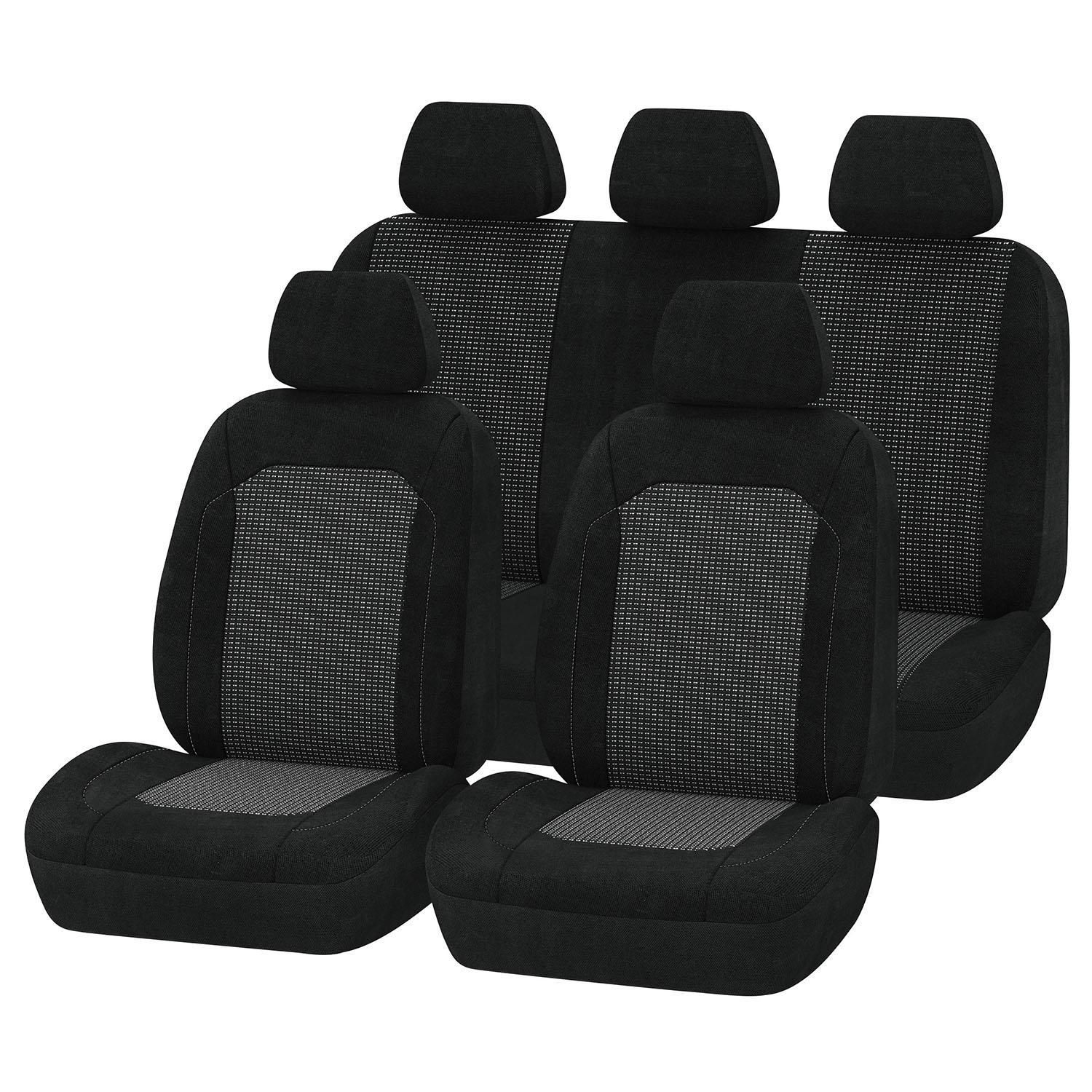 Autocraft Seat Covers, Jacquard Set, Black, 3 Piece Works With Or
