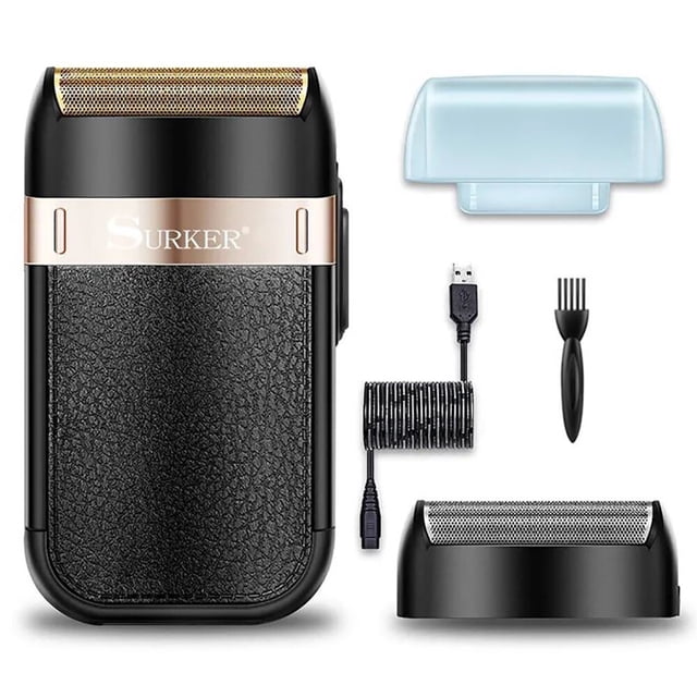 Surker-Afeitadora eléctrica para hombres, maquinilla de afeitar eléctrica de doble hoja, red recíproca, recortadora de barba de viaje para el hogar, impermeable, USB qym unisex