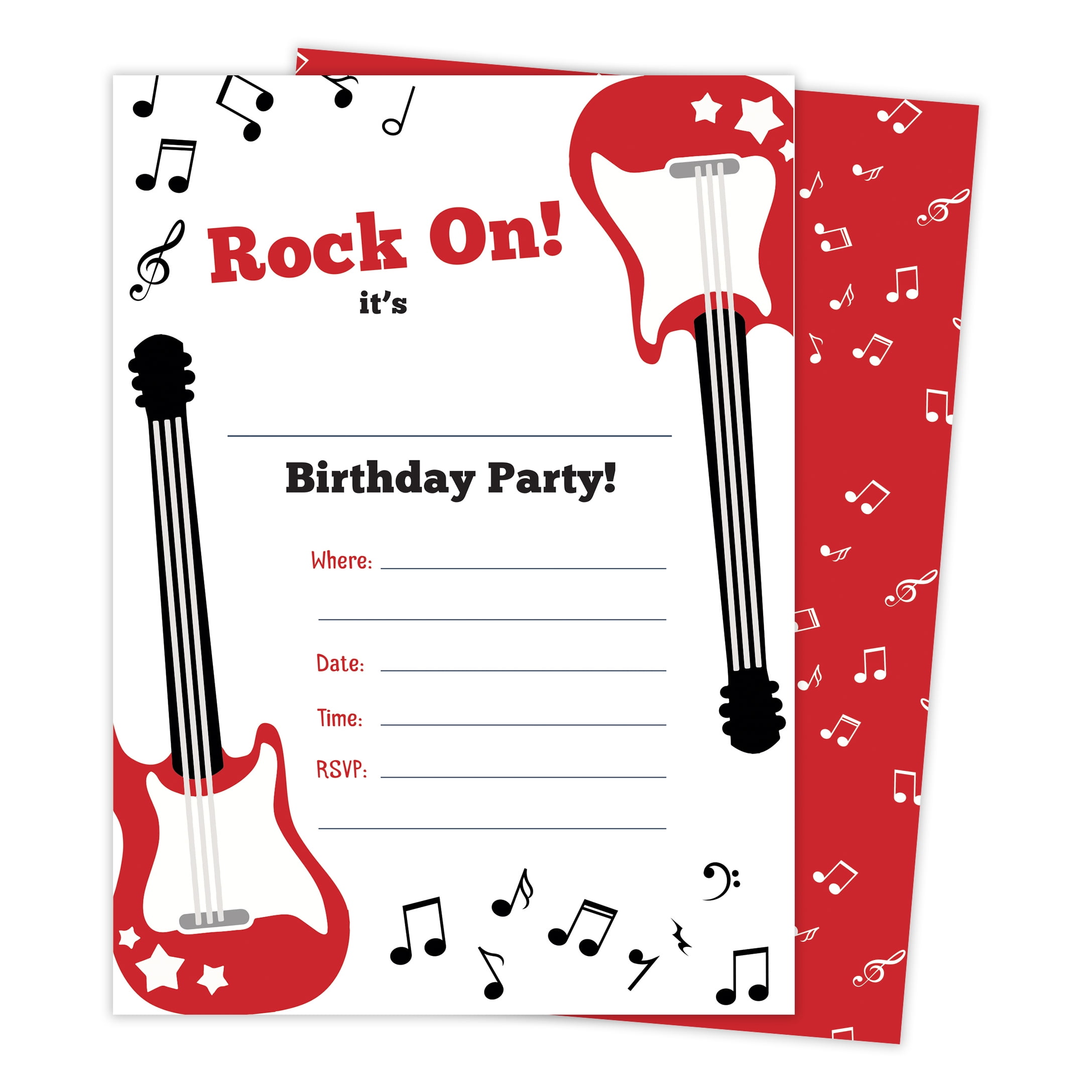 25 Count Guitar 2 Music Happy Birthday Invitations Invite Cards 25ct With Envelopes and Seal Stickers Vinyl Boys Girls Kids Party