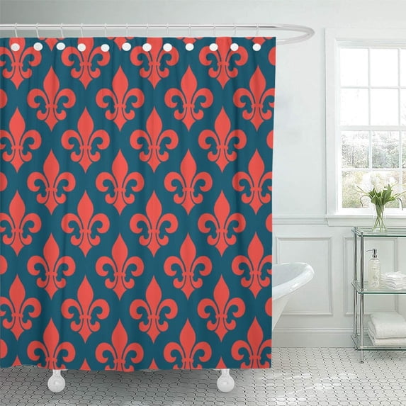KSADK Blue Abstract with Lily Fleur De Lis Orange Billboard Broadsheet Emblem Flora Floral Shower Curtain Bath Curtain 66x72 inch