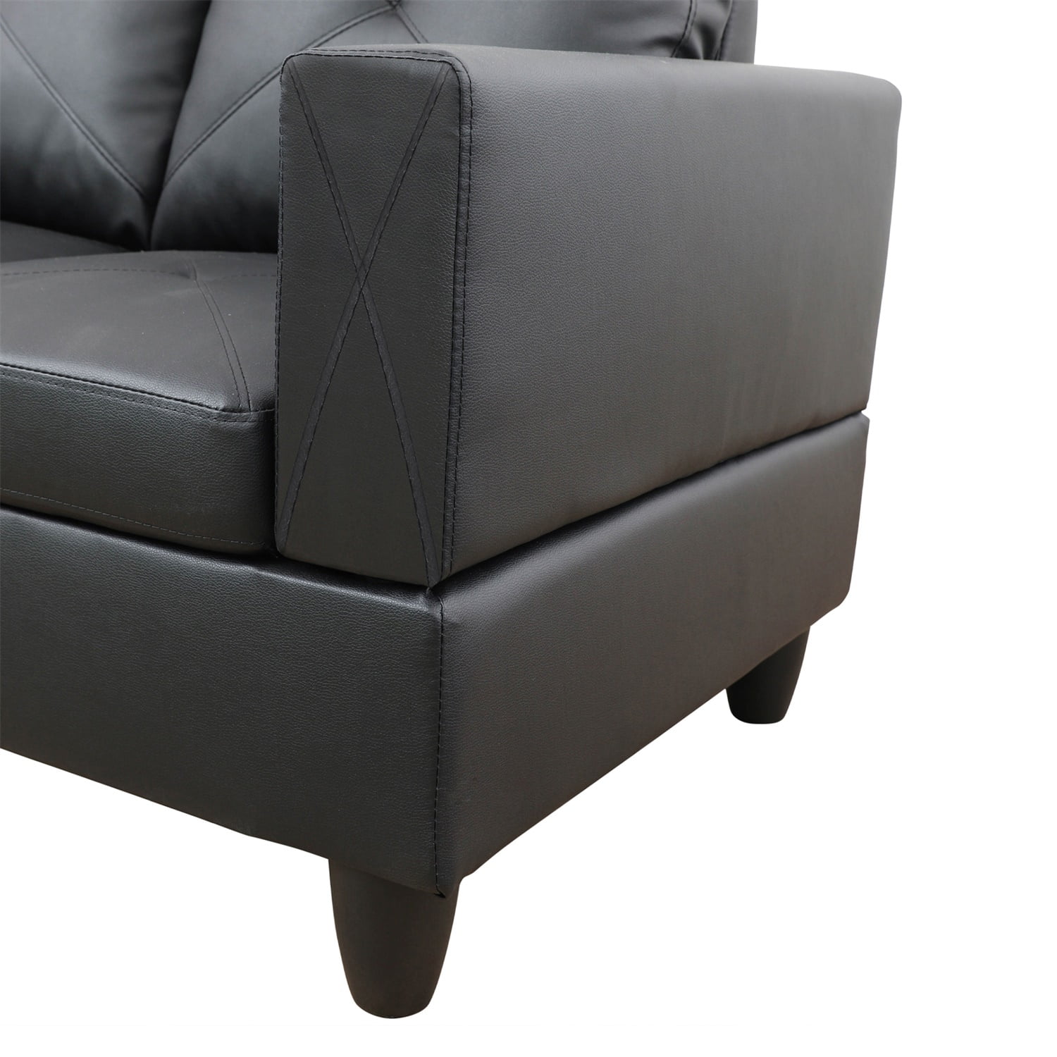 Hommoo 4-Seat Faux Leather Sectional Sofa Couch with Chaise Lounge, L Shaped Sofa Set living room furniture Sofa sets for Home, No Ottoman, Black
