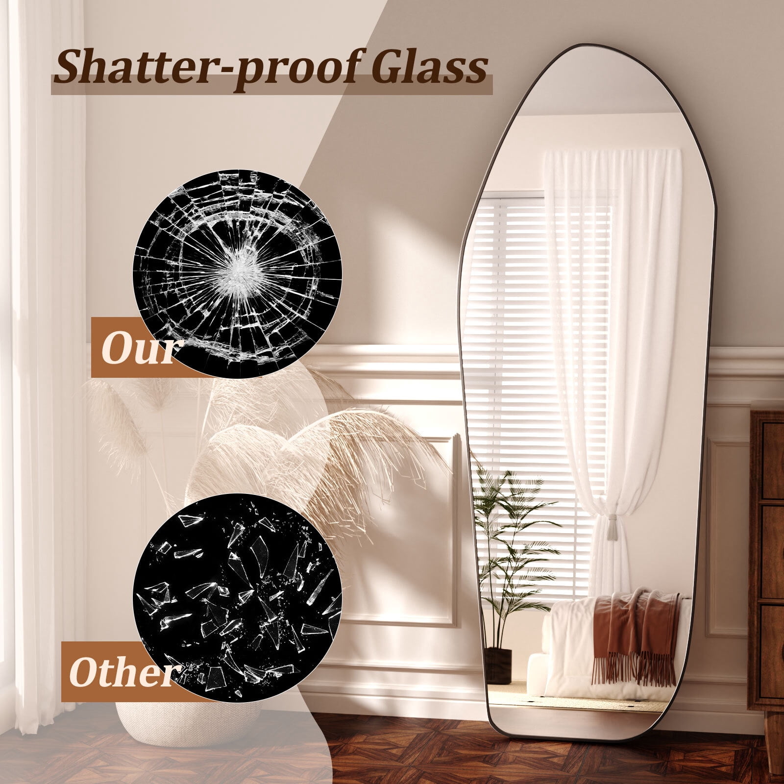 Mirstory 67"x24" Irregular Floor Mirror Decorative Full Length Mirror, Black