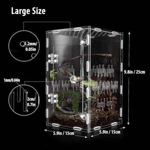 Jumping Spider Enclosure,Large Acrylic Praying Mantis Habitat, 10"*6"*6"Ventilated Insect Terrarium Cage with Front Opening Door for Small Retiles - Arboreal Tarantula,Snails,Bug,Lizard