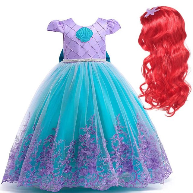 Disney Girl Princess Mermaid Ariel Costume Cosplay Children Luxury Embroidery Dress For Carnival Halloween Party Kids Vestidos3T(Tag 110) Gao Jinjia LED
