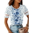 thumbnail image 1 of Gvmfive Womens Summer Casual Short Sleeve T-Shirt Floral Print Tunic Loose Blouse, 1 of 4