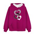thumbnail image 2 of ABPWLY Girls Clothes Sweatshirt Top for Kids Valentines Day Hoodies Teens Loose Pocket Hooded Tops Casual Heart Print Long Sleeve Tops Girls Tops(Size:110), 2 of 5