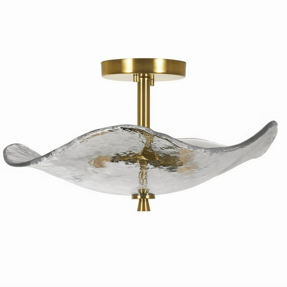 TICOZE 16.5" Glass Semi Flush Mount Ceiling Light Fixture, 2-Lights Close to Ceiling Light, Modern Gold Ceiling Light Fixture for Bedroom Bathroom Hallway Entryway Kitchen Dining Room