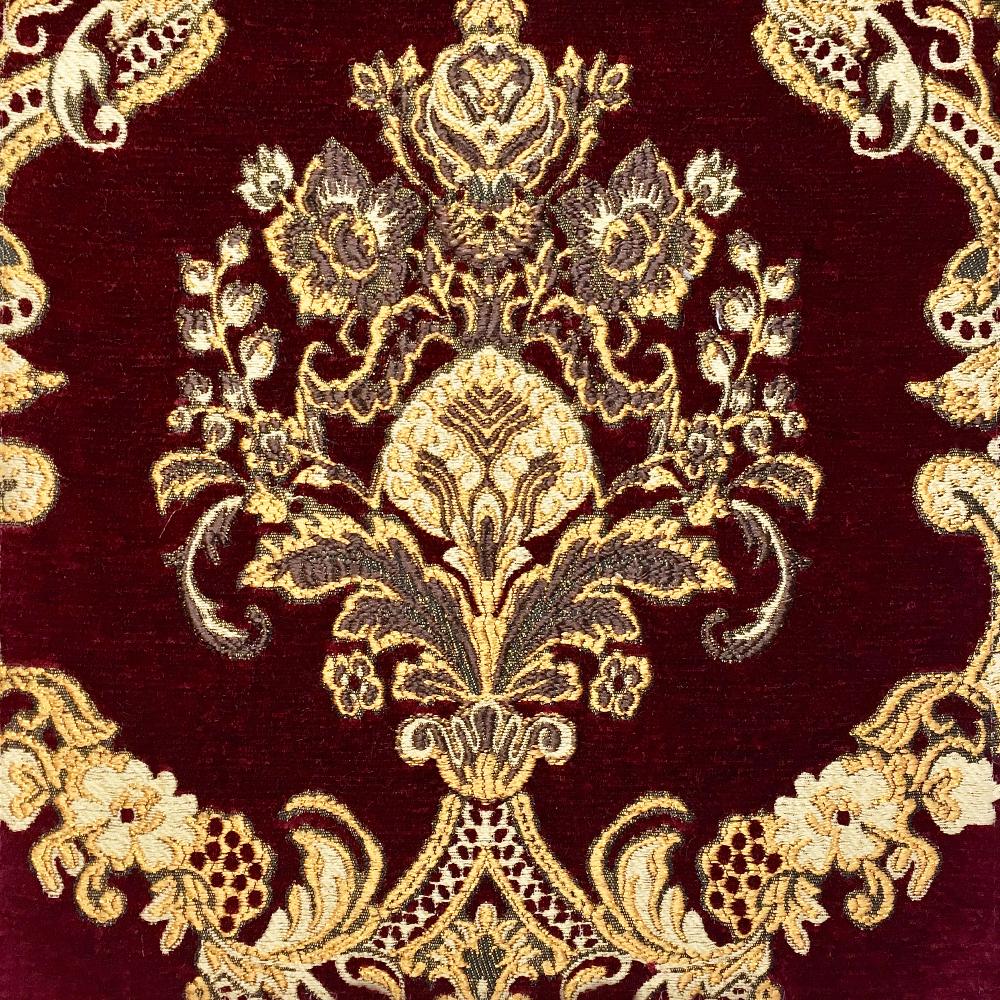 Alexander Multi Color Damask Chenille Woven Jacquard Burgundy Fabric