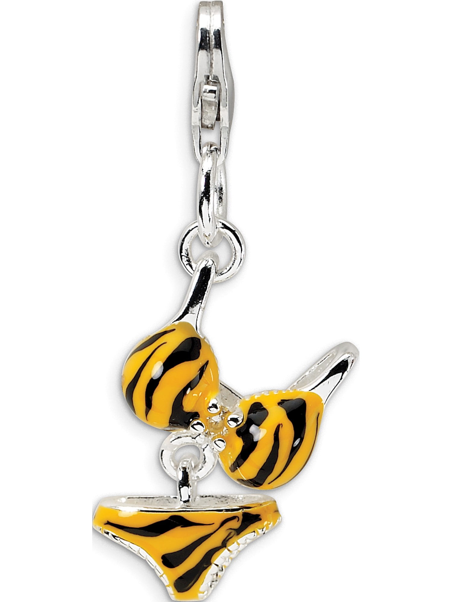 Top 10 Jewelry Gift Sterling Silver CZ Polished Enamel Tiger Bikini Pendant