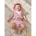 thumbnail image 5 of BemeyourBBs Toddler Baby Girl Striped Swimsuit Infant Bathing Suit 3 Pieces Swimsuits Bow Tank Top with Ruffle Shorts Set Sun Hat Rash Guard Swimwear Summer Beach Wear, 5 of 9