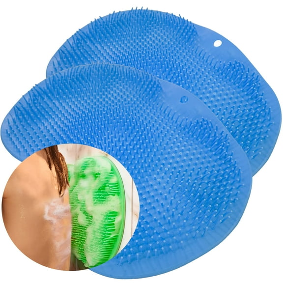 Shower Back Scrubber & Foot Cleaner 2PC - Silicone Bath Brush for Exfoliating Feet & Back, Non-Slip Massage Pad with Soft Bristles, Ergonomic Design - Green