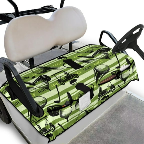 SEANATIVE Golf Ball Print Golf Cart Seat Covers for Club Car Washable Golf Cart Seat Blanket Covers with 4 Front Pockets Golf Cart Front Seat Cover for 2 Passenger Easy to Install