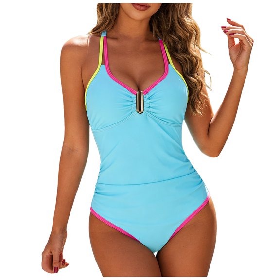 Duqingm One Piece Sexy Swimsuit Women Women's Twist Front One Piece Swimsuit Ruched Tummy Control One Piece Bathing Suits Sky Blue,M