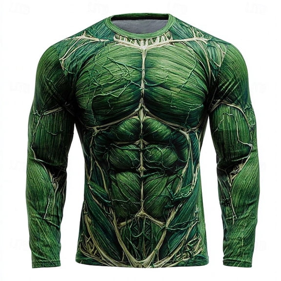 IWRICH 3D Printed T Shirts for Men Funny Long Sleeve Tshirts Graphic Casual Streetwear Tees 06-Green XL