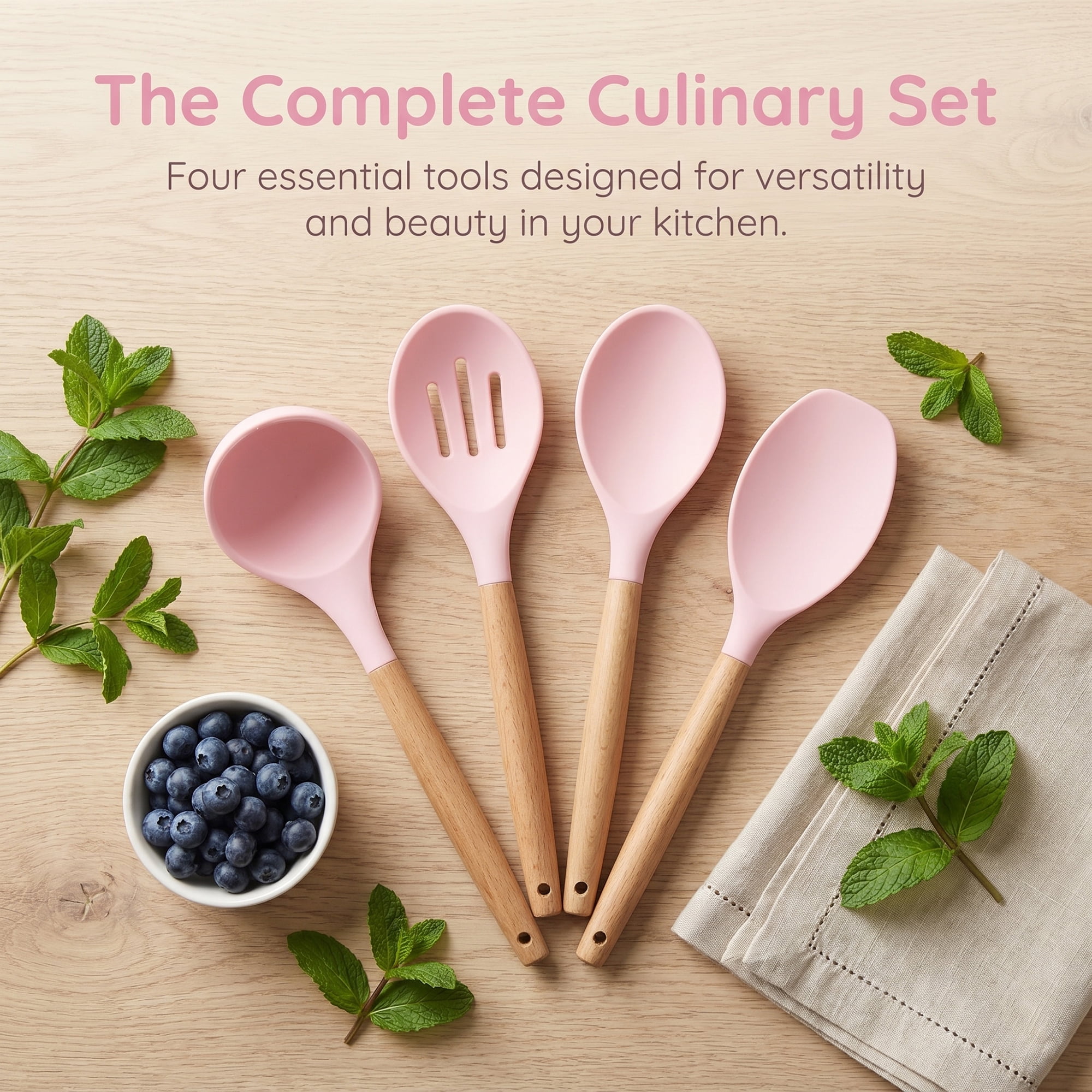 Unique Bargains 4 Pcs Cooking Utensil Set for Non Stick Cookware and Gadgets Pink