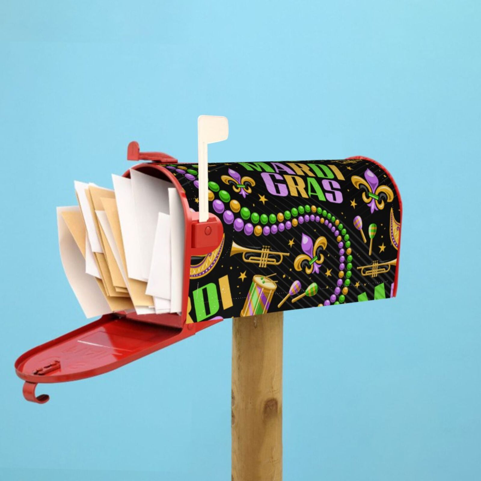 Rateoe Mardi Gras3 Printed Mailbox Covers - Easy to Install Fall, Winter, Spring, Summer Mailbox Cover - Weather and UV-Resistant Mailbox Decor - Mailbox Magnetic Covers-21x18 in