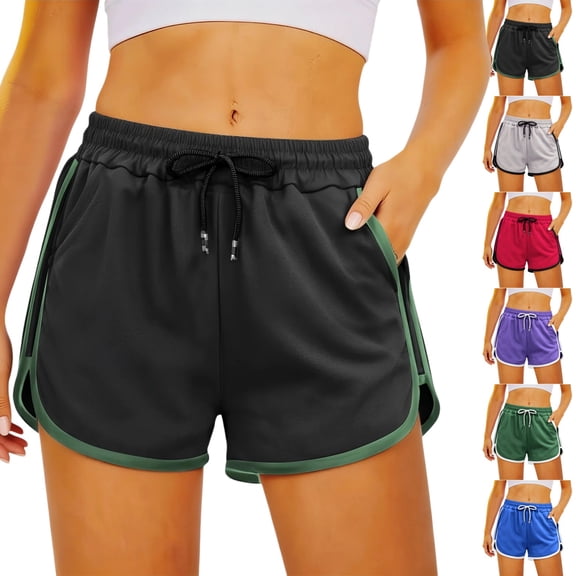 YgkuHd Women's Running Shorts, Quick Dry Athletic Workout Shorts for Women with Pockets, Lightweight Summer Sports Shorts for Gym, Yoga, Jogging, Marathon, Basketball, Training,Black_M
