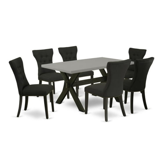 East West Furniture X-Style 7-piece Wood Kitchen Table & Chair Set in Dark Gray