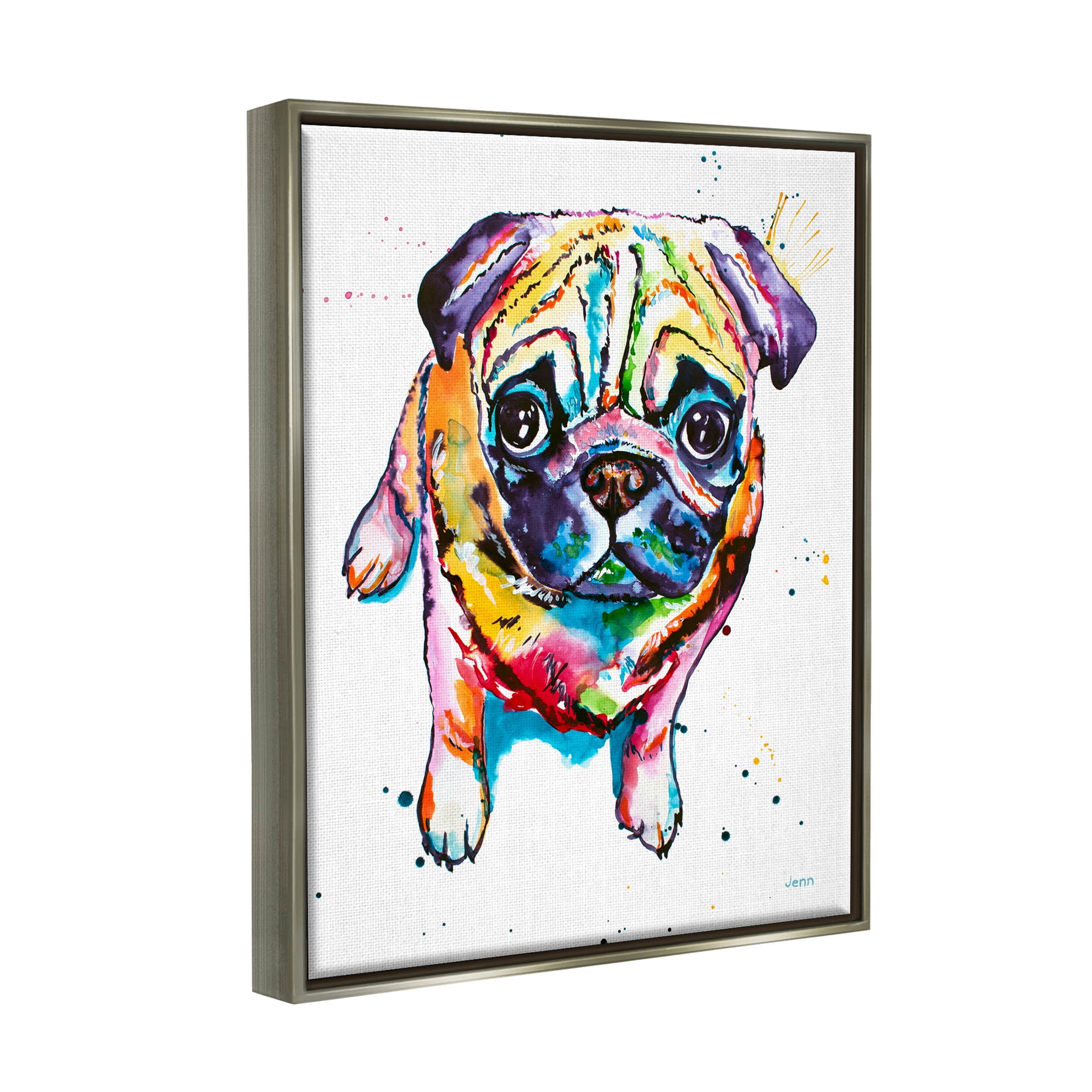 Fun Hued Pug Puppy Animal Animals & Insects Graphic Art Luster Gray Framed Art Print Wall Art