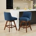 thumbnail image 2 of Swivel Bar Stools Set of 2, 26'' Upholstered Counter Height Swivel BarStools, Fabric Island Chairs with Back & Wood Legs for Kitchen, Pub & Cafe, Blue, 2 of 9