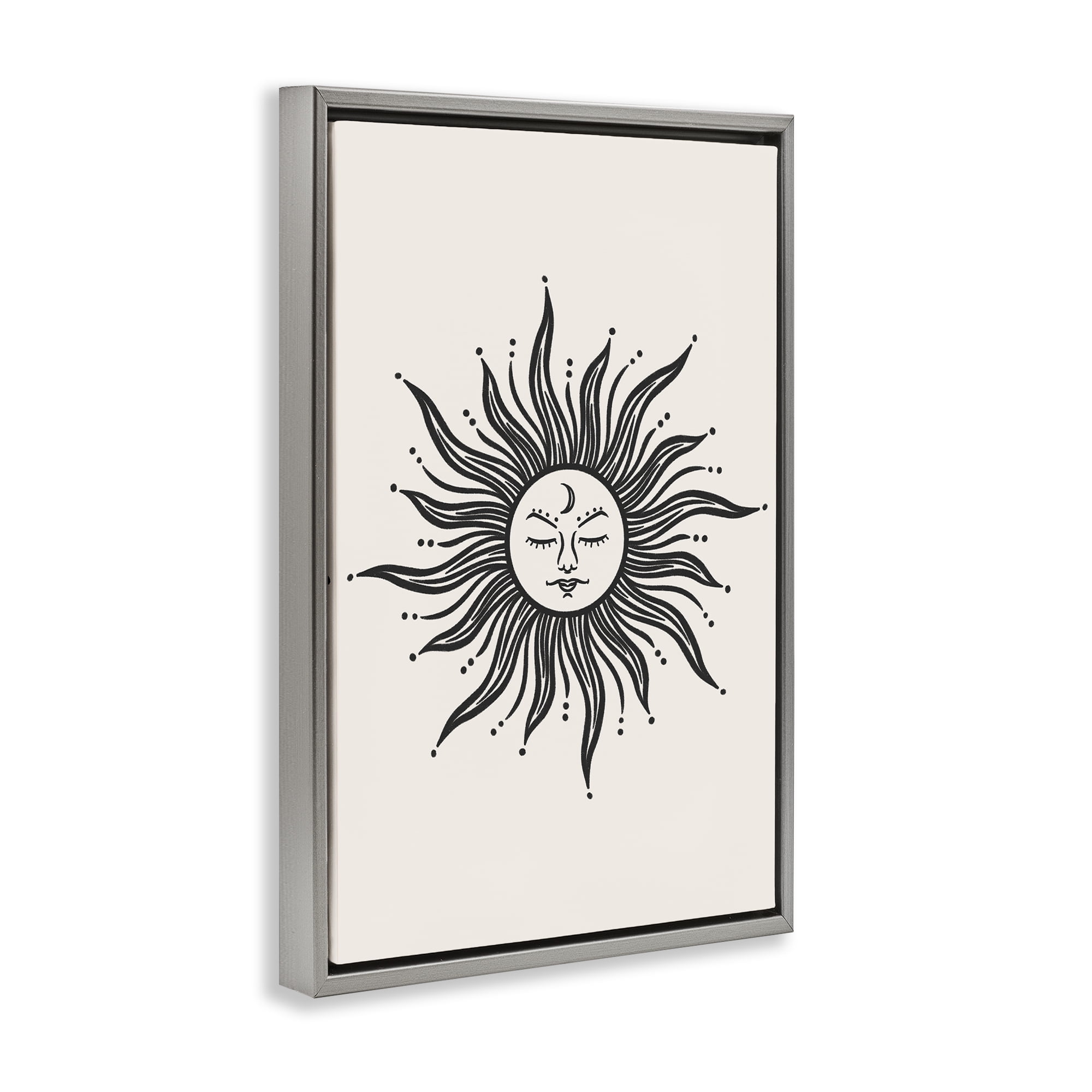 Stupell Industries Cream & Black Sun Astrology & Stars Painting Gray Floater Framed Canvas Art Print Wall Art, 21 x 31