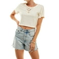 thumbnail image 4 of Women's Boxy Crop Top Round Neck Short Sleeve Casual 100% Cotton Cropped Tee T-Shirt, Ivory, 2XL, 4 of 11
