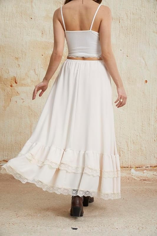 Country Skirt Verdusa Women's Western Boho Skirt - Asymmetrical Lace Ruffle  Cowgirl Skirt | Country Concert & Festival Outfit Flowy Long Skirt Vacation