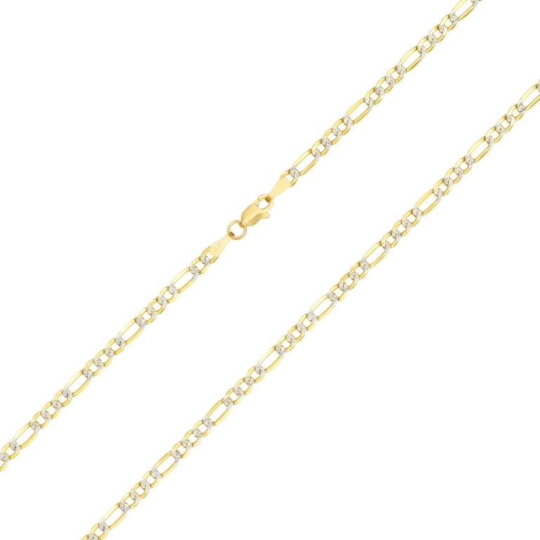 Nuragold 14k Yellow Gold 3.5mm Figaro Chain Link Diamond Cut Pave