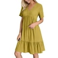 thumbnail image 1 of Vestido camisero informal con cuello en V y botones para mujer: vestido de manga corta, color liso y corte holgado para la playa, fiestas y uso diario, 1 of 6