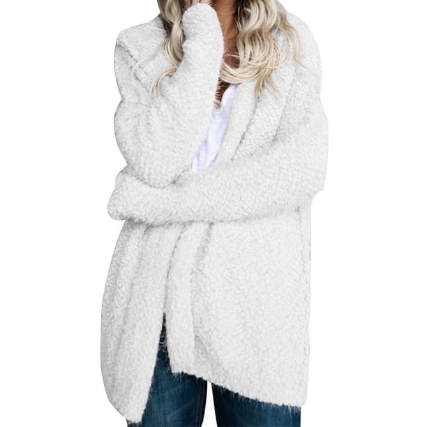Suéter de manga larga para mujer, liso, peludo, con capucha y abertura frontal, cárdigan, chaqueta de gran tamaño, abrigos, prendas de vestir exteriores