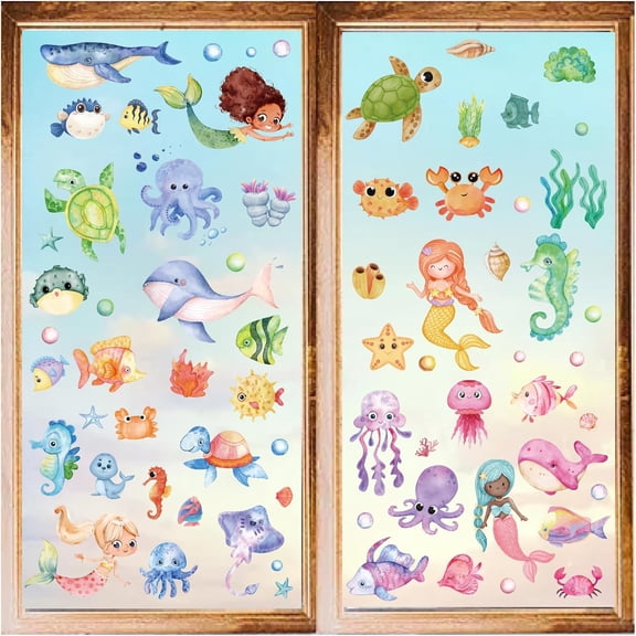 8 Styles Ocean Wall Stickers Marine Animal Window Stickers Decals Cartoon PVC Waterproof Self Adhesive Wall Cling Peel and Stick