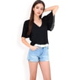 thumbnail image 6 of Women's V-Neck Blouse with Pleated Chiffon Flutter Sleeves- Black,X Large, 6 of 7