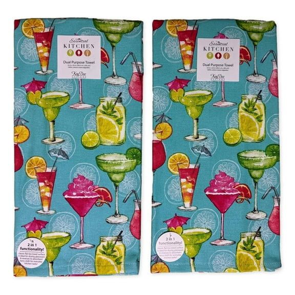 Set of 2 TROPICAL VIBES Cocktails Terry Kitchen Towels by Kay Dee Designs