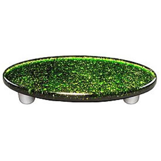 Hot Knobs HK1024POA Light Metallic Green Oval Glass Pull
