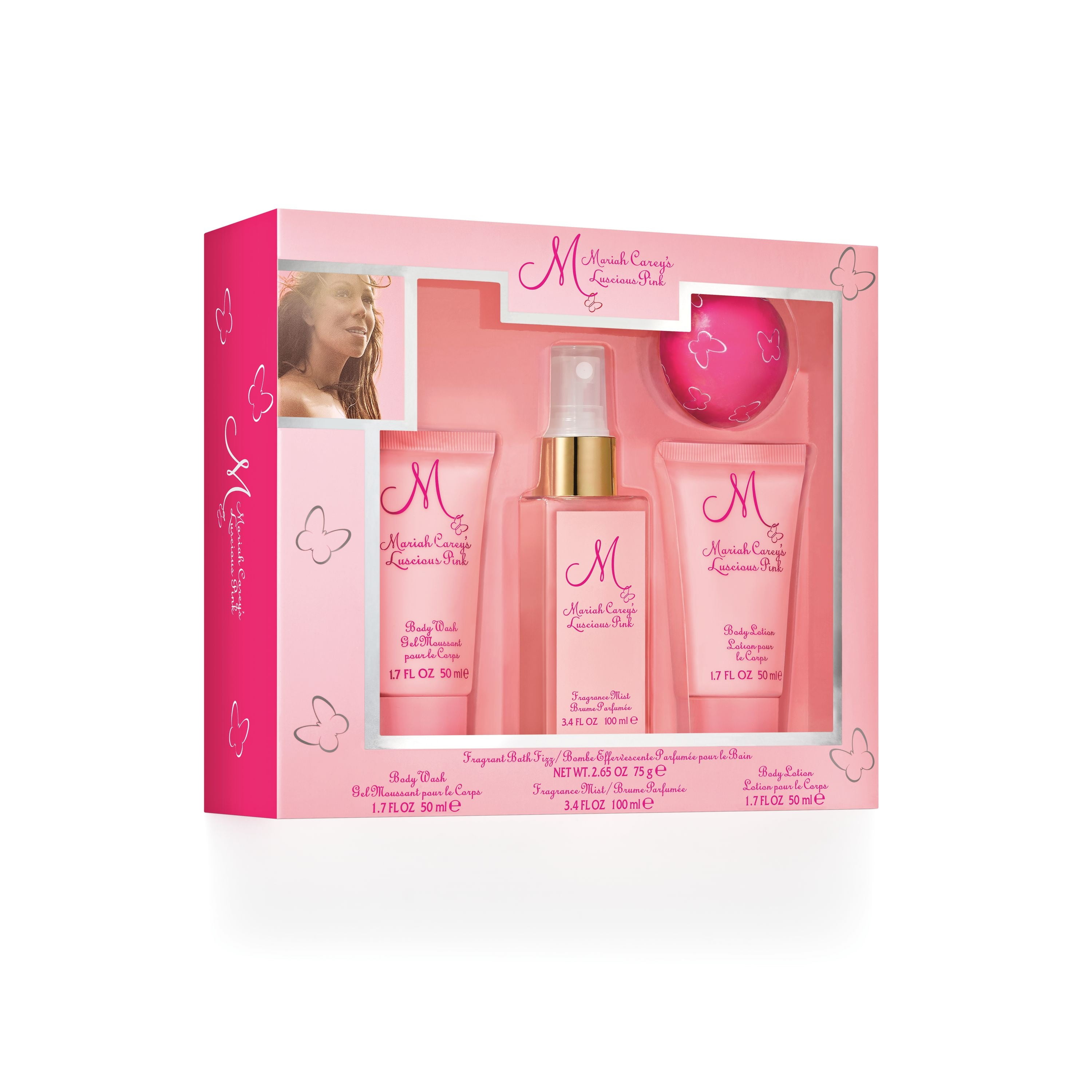 Mariah Carey Luscious Pink Bath Set for Women, 4 piece