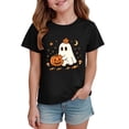 thumbnail image 3 of Girls Short Sleeve Halloween Shirts Cute Pumpkin Printed Soft Cotton Lightweight Pullover T- Shirts Black 2-3 Years, 3 of 6