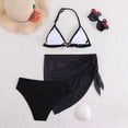 thumbnail image 5 of Pandaie Girls 3 Piece Bikini Set Halter Triangle Top Ribbed Swimsuit Cover Up Skirt Cute Swimwear Teen Backless Beach Bathing Suit 7-8 Years Black, 5 of 7