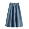 thumbnail image 4 of Women's Loose Mid-Length Denim Skirt - High Waist A-Line Casual Skirt with Stretch Fabric for Daily Errands, Shopping, and Urban Street Style,Light Blue M, 4 of 5